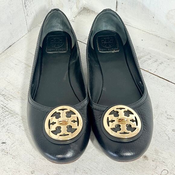 Tory Burch Leather Slip On Round Toe Ballet Flat Shoes Black Women's Size 9M - Picture 1 of 5